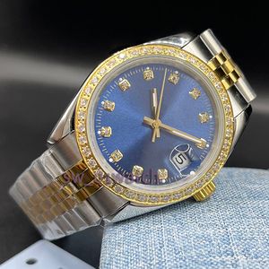 Womens Watch Ice Ring Watch Luxury Watch 41mm 36m 31mm 28mm الوجه الأزرق الماس ترصيع ماء مقاوم لزجاج الياقوت 904L سوار الفولاذ المقاوم للصدأ