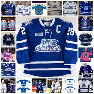 2022 Maglia da hockey cucita personalizzata OHL Mississauga Steelheads 17 Dylan Gordon 82 Callum Chisholm 21 William Portokalis 89 Ty Anselmini 8 Adam Barkley 83 Quinn Binnie