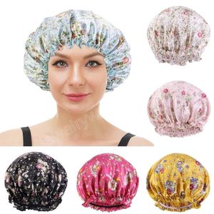 Kvinnors satin motorhuv Silk elastisk band natt sömnmössa mode vintage blommuttryck hårhattar hårklipp damer headwrap