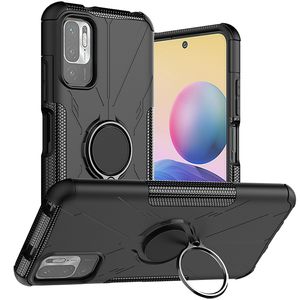 Manyetik Metal Halka Braketi Zırh Darbeye Kılıfları Xiaomi Redmi Not 10 5g Redmi Not 10 T PC + TPU Amortisör Geri Koruyucu Kapak