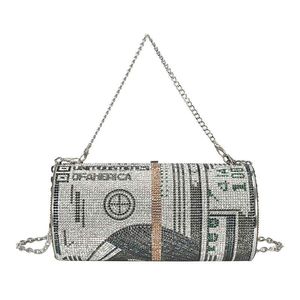 Mode Trending USD Clutch Dollar Bling Diamond Party Women Wedding Dinner Rhintone Purse Money Väskor med kedjeledare