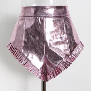 Shorts femininos personalizados prateados brilhantes mulheres sexy calças curtas 2022 verão na cintura alta cor sólida pu zipper slim couthwomen