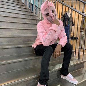 Erkek Hoodies Tişörtü Bayan Y2K Yapay Elmas İskelet Zip Büyük Boy 2022 Sonbahar Goth Grunge Pembe Kapşonlu Ceket StreetwearMen's