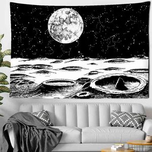 Черно -белая луна гобелен богемный украшение на стене висят спальни психоделическая сцена Starlight Art Decor Decer пляжный полотенце J220804