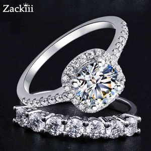 Zackiii Moissanite Ring 1CT 2CT 3CT Brilliant Diamond Halo Engagement Rings For Women 0.28CT Half Eternity Stackable Bridal Sets