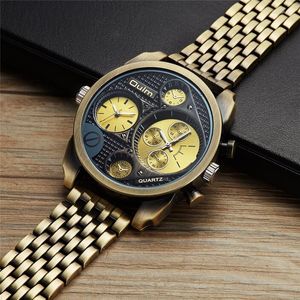Wristwatches Oulm HT9316 Big Watch Men Unique Designer Two Time Zone Male Clock Large Dial Men's Military Wristwatch