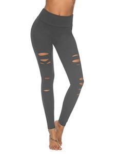 Yoga womens high waisted leggings workout pants Epic Cutout Ripped Tummy Control Running Skinny legging
