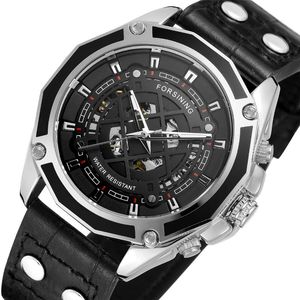 Wristwatches Forsining Skeleton Mechanical Black Stainless Steel Men Automatic Wrist Watch Top Military Sport Male ClockWristwatches Wristwa