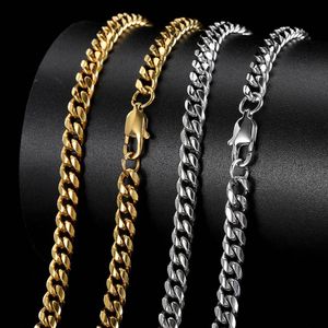 Hip Hop Cuban Link Chain Necklace 18K Real Gold Plated Stainless Steel Metal Necklace for Men 4mm 6mm 8mm