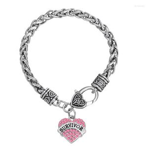 Pulseiras De Sobrevivente venda por atacado-Bracelets de charme European American Breast Cancer Consciência Cristal Heart Survivor Bracelet JewelryCharm Lars22