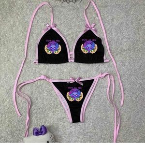 Damskie stroje kąpielowe y2k topy łuk seksowne bikini lolita kawaii gotycka różowa plonowa top