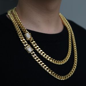 Hip hop küba zincir kolye 5A cz kaplamalı toka erkekler takı için altın dolgulu uzun zincirler Miami kolye erkek takı