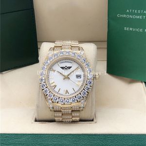 Full Diamond White Roman Dail Prezydent Watch 2288238 43 mm Gold Men Automatyczne pudełko