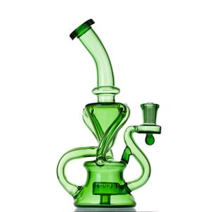 2021 Green Hookah Glass Bong Dabber Rig Recycler Pipes Water Bongs Smoke Pipe 14.4mm Female Joint with Regular Bowl US Warehouse