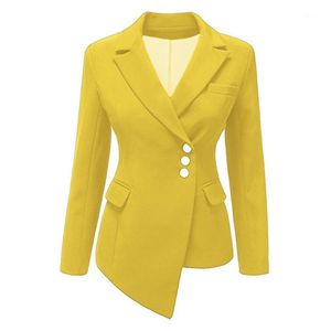 Kadınlar Suits Blazers yaka ceket düz renkli uzun kollu tek göğüslü ofis bayanlar cep pamuk asimetrik gündelik blazer sonbahar 2022
