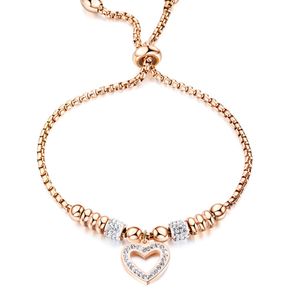 Vackra Dam Heart Love Charm Armband Rose Guldpläterade Justerbara Rostfritt Stål Armband För Kvinnor