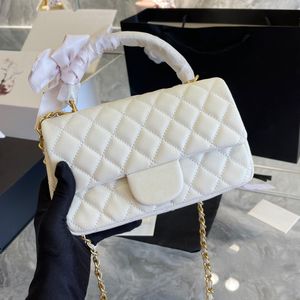 2022Ss Pearl Caviar Mini Totes Bags Lambskin Handle With Ribbon Classic Quilted Check Metal Chain Shoulder Crossbody Designer Luxury Ladies Handbags Clutch 20CM