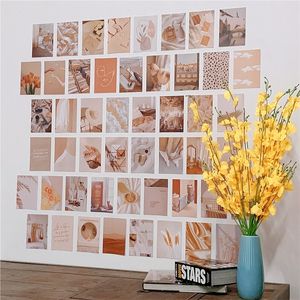 50 pezzi immagine estetica beige per collage da parete 4x6 carte Boho crema kit stampa colore caldo arredamento della camera ragazze W220425