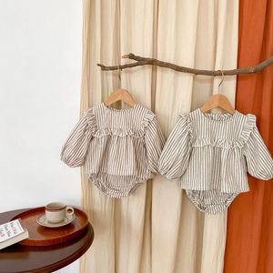 Clothing Sets Baby Girl Spring And Autumn Cotton Born Children Lotus Leaf Collar Stripe Long Sleeve Skirt Bread Pants Two-pieceClothing