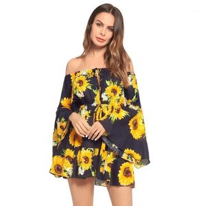 Casual Dresses 2022 Women's Trumpet Sleeve Printed Lace Dress Sexig Fashion Resort Home Office Beach