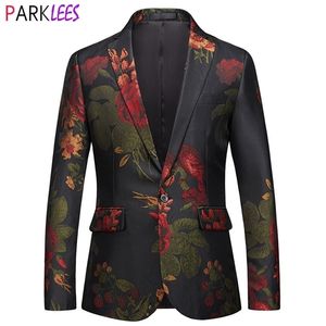 Men's Dress Party Rose Floral Suit Jacket One Button Notched Lapel Slim Fit Stylish Blazer Party Wedding Dinner Costume Homme 220815