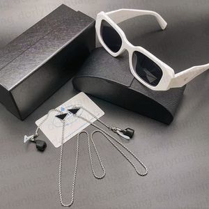 Fashion Sunglasses Geometric Design P Mens Sun Glasses Black Summer Eyeglasses Beach Rectangle Sun Shade With Luxury Stainless Steel Eyeglass Chain