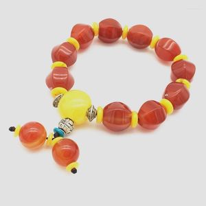 Beaded Strands Fashionable Joker 14MM Natural Red And Yellow Noxy Bead Bracelet 2pcs Bungee Cord Men Women Trum22