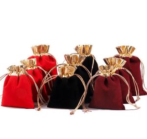 Bolsas de cordão frisado de veludo 3 CoresChristmas Presentes de casamento colar pulseiras anéis de empacotamento de jóias 8cm * 10cm 10cm * 12cm