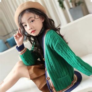 Barnflickor Cardigan Spring Autumn Sticked Sweaters Button Pure Color Knit Clothes For Teen School Girls Barn Kläder LJ201128