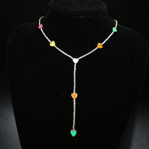 New Arrived Women Summer Jewelry Neon Enamel Heart Choker Larait Necklace Tennis Chain Colorful Jewelry High Quality