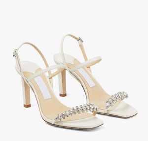 Lady wedding sandal high heels name brand designer shoes,luxury pumps Meira 85mm Latte Nappa Sandals with Crystal Leaf Embellishment 35-42