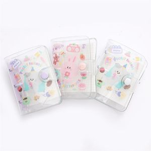 Anteckningar Mini 3-håls lösbladets anteckningsbok PVC transparent omslag Handbok Söt tecknad bärbar spole Notepadnotepads