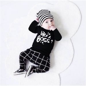 Autumn Baby Boy Roupos de algodão de algodão letra de letra de camisetas crianças terno nascidas de roupas de menina lj201221
