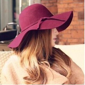 Cappelli a tesa larga Cappello estivo Donna Fedora da donna Beach Sun Floppy Large Cloche Bombetta Berretto in pura lanaLargo