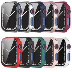 Hard PC Cover Case do Apple Watch Series 7 6 5 4 3 2 SE Temperowany szklany ekran ochraniacza Ogólna Otwór Pełna matowa rama Iwatch 45 mm 41mm 44 mm 40 mm 42 mm 38 mm pakiet detaliczny