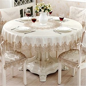 Tocada de mesa redonda clássica européia para decoração de mesa Jacquard renda elegante tabela de mesa de jantar de mesa de mesa cadeira de tampa do armário T200601