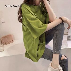MOINWATER Women Oversized T shirts Fashion Lady Cotton Casual One size Tees Short Sleeve Plus Size T-shirt Tops 210317