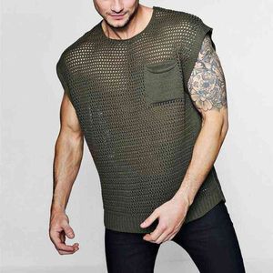 Męskie seksowne fishnet patrz przez czołg top mięśni trening T Shirt Men MESH Transpirent T Shirts Night Club Tee koszulka Homme 3xl L220704