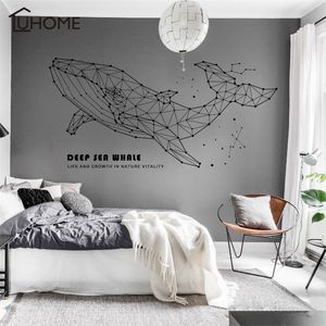 Black Color Geometric Animal Wall Stickers PVC DIY Whale Jellyfish Elephant Elk Wall Decals for Living Room Bedroom Decoration T200601
