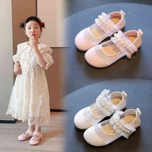 Coreano dolce pizzo perla principessa scarpe 2022 nuove ragazze casual piatto bambini moda danza prestazioni Mary Jane ballerine morbide G220418