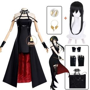 Anime Spy X Familie Yor Forger Cosplay Kostüm Perücke Kleid Anzug Schwarz Rot Rock Set Briar Ohrring Langes Haar Frauen Kleidung Party a220812