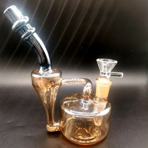 Placca dorata da 5,5 pollici Mini Glass Water Bong Narghilè Design unico Tubi da fumo per giunto femmina da 14 mm