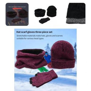Wholesale scarves beanie sets for sale - Group buy Scarves Set Beanie Cap Reusable Stretchy Three piece Winter Hat Gloves Scarf Set For Working Knitted