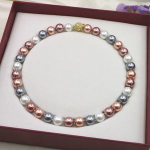 Collana annodata a mano da 12 mm rotonda a guscio multicolore Catena di maglione perla lungo 18 pollici per donne gioielli di moda