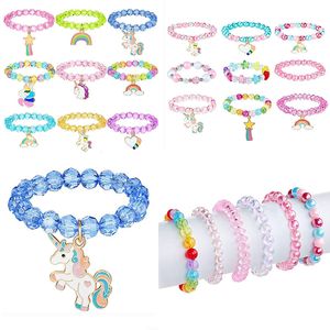 Färg enhörning armband smycken En uppsättning av 9 stycken Rainbow Unicorn Girl Beaded Birthday Party Childrenals Gifts Gifts