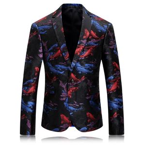 Erkek Suit Blazers Mens Baskılı Blazer Sahne Şarkıcılar için Çiçek Deseni Bar Gece Kulübü Moda Plus Boyut 3xl Düğün