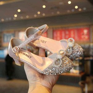 High Heel Girls Crystal Wedding Shoes Party Princess Baby Girl Dance Sandals Kids Heels Sippal G220523