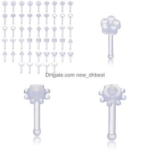 Navel Bell Button Rings Body Jewelry Piercing dh Beidien 50pcs Acrylic Soft Pole Nose Nail Heart Shaped Star Flower Invisible Nails jllMuw