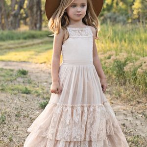 Princess Girls Lace Chiffon Dresses Long Dresses Baby Kids Girl Wedding Birthday Festa vestidos Crianças para crianças por 315 anos 220707