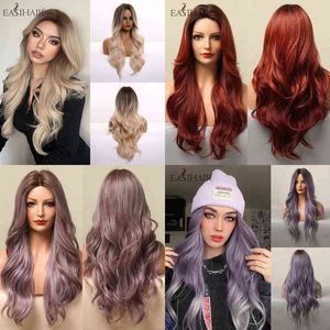 Easihair Brown Long to Blonde Ombre Wavy Canthetic Bows for Women Middle Part تسليط الضوء على شعر مستعار مقاوم للحرارة 220622